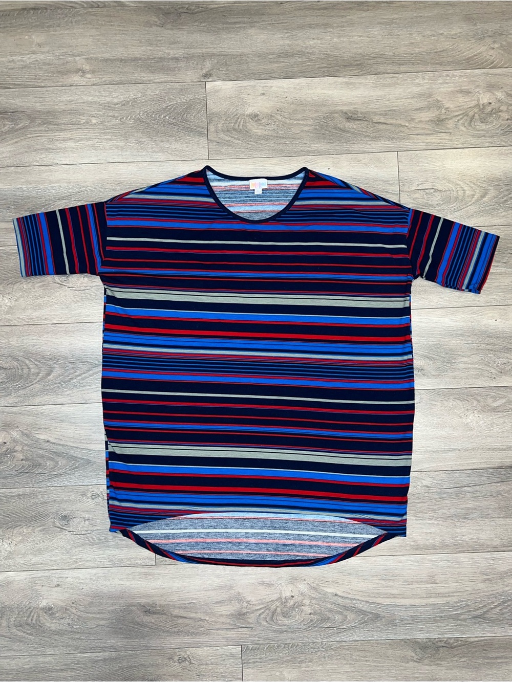 LuLaRoe Short Sleeve Striped Long T-Shirt Multi Color Women's Size Large